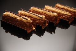 Salésien (dacquoise, crème légère chocolat, crème légère caramel, glaçage croquant chocolat lait et amandes torréfiées) (sans gluten) - Boulangerie Brin