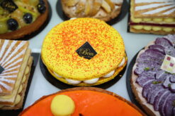 Macaron vanille/ fruits exotique ( macaron, ganache montée vanille et compotée de fruits exotique)(sans gluten)