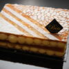 Mille feuilles abricot/ passion ( feuilletage croustillant, crème mousseline vanille, biscuit gélifié abricot/ passion)